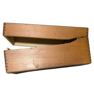 Wooden Dovetail Box Metal Blade Insert Hinged Lid Library card index oak vintage